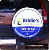 Spare wheel cover for Bridies Typing Service.