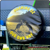Custom printed spare tyre cover for any caravan spare wheel.
