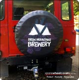 Land Rover custom printed spare wheel cover for Brew Mountains Brewery