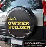 Owner Builder business advertising on a spare wheel cover.