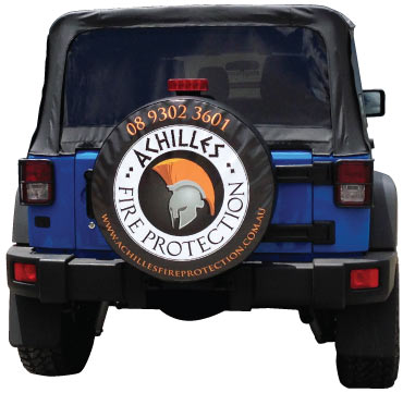 Spare tyre cover showing full colour design for business advertising